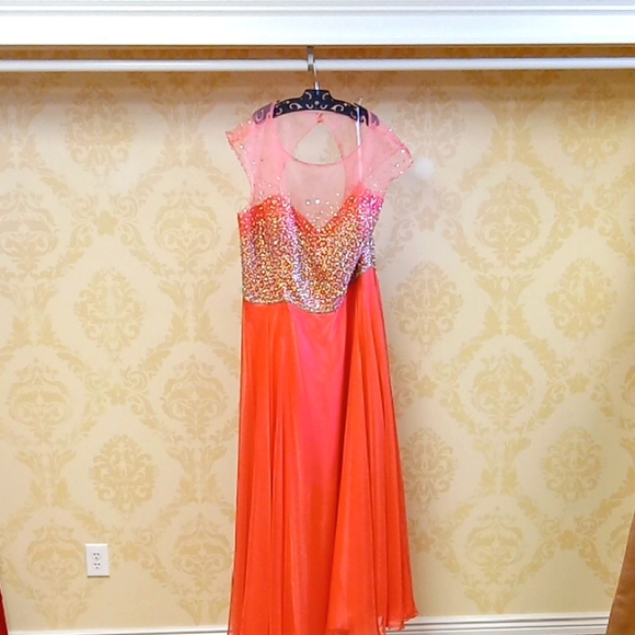 open lace back dress Blush Puffed Sleeve Sparkly Tulle Prom Dress 20728  vigocouture